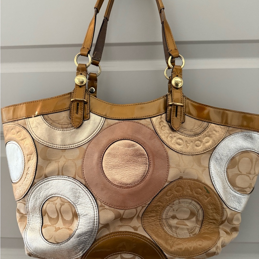 Coach Brown And Silver Patchwork Tote - image 2